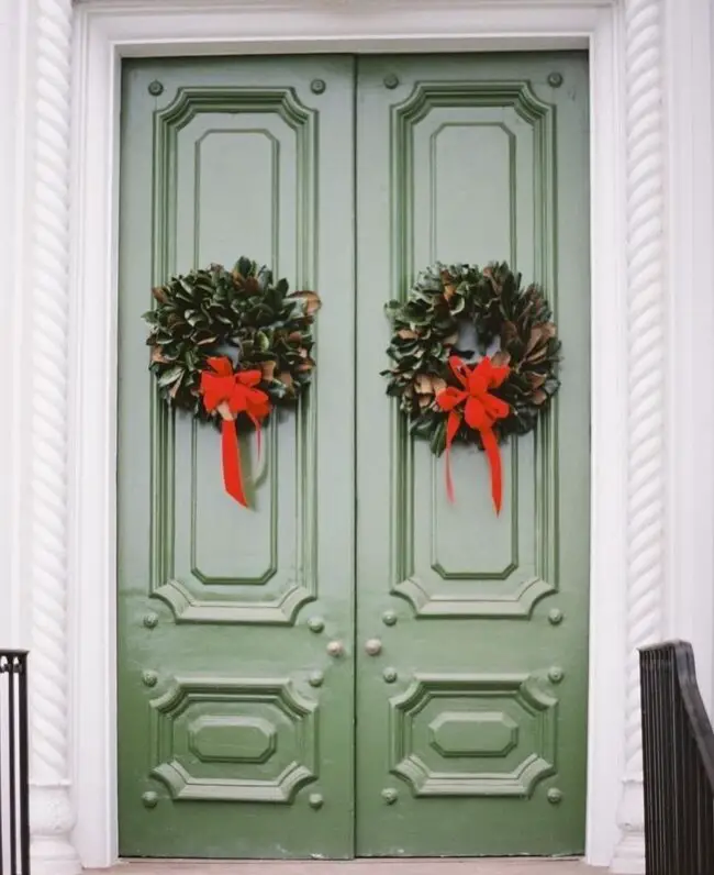 Festive Green and Red Door Decorations