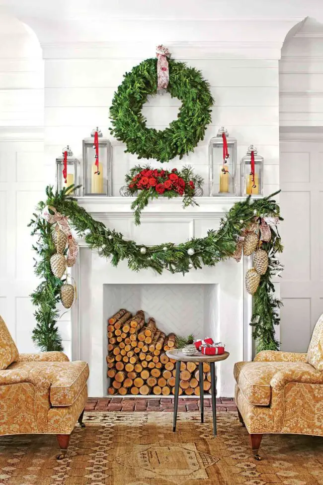 Timeless Green and Red Mantel Accents