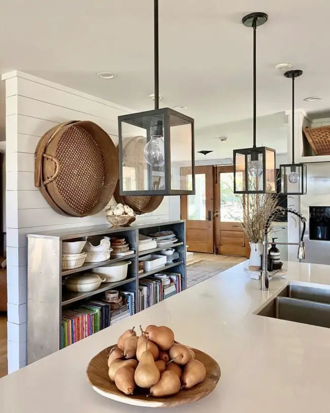 Earthy Tones and Open Shelving in Farmhouse Charm