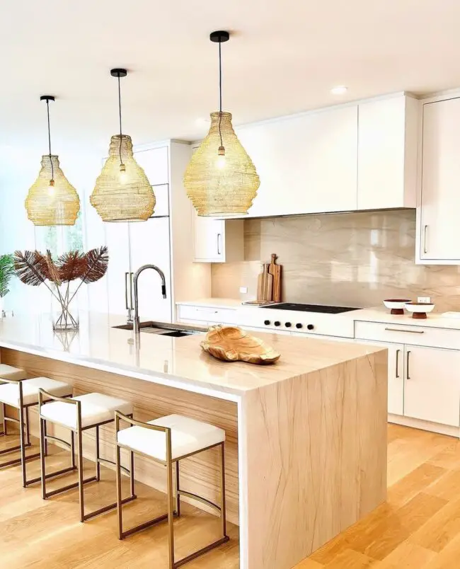 Woven Light Above the Kitchen Island