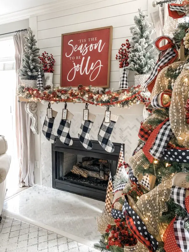 Cheerful Holiday Mantel with Buffalo Check