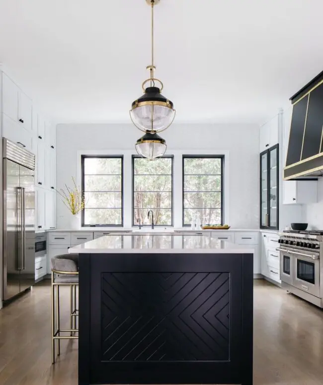 Luxurious Black and White Contrast with Pendant Lights