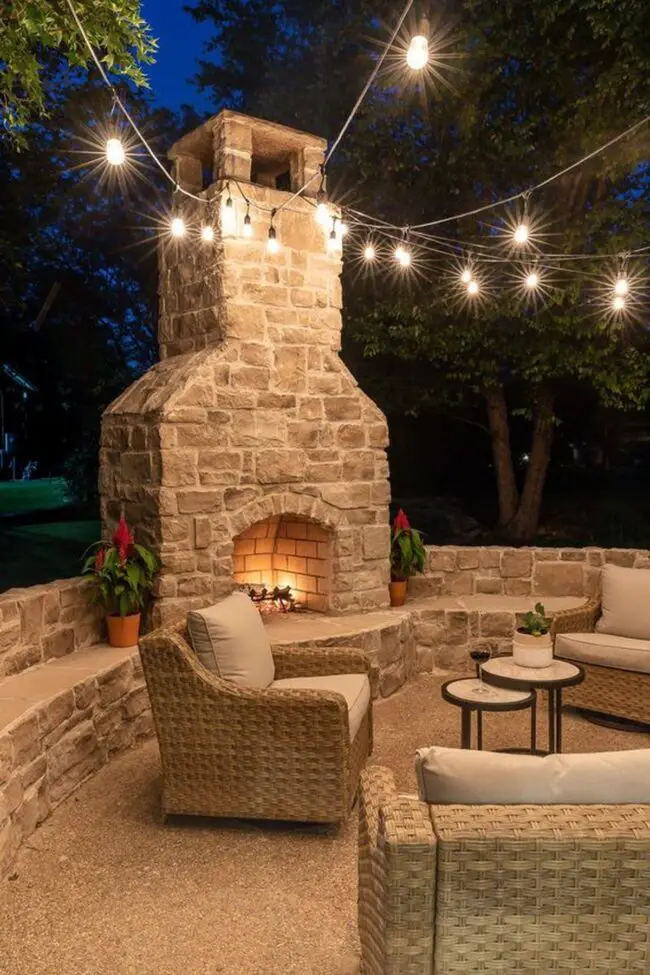 Cozy Rustic Outdoor Stone Fireplace