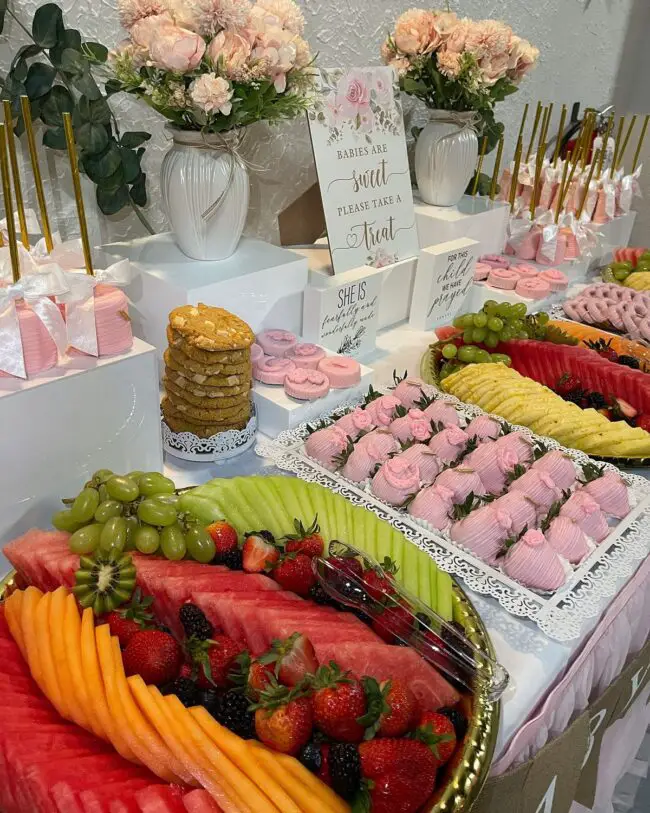 Artful Fruit and Sweet Display with Flowers