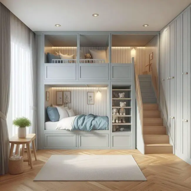 Blue Loft with Stairs and Shelving