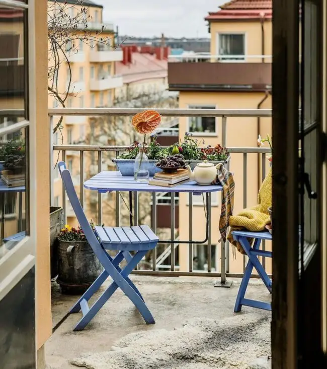 Vintage-Style Blue Balcony