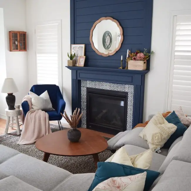 Navy Shiplap with Fireplace for Farmhouse Charm