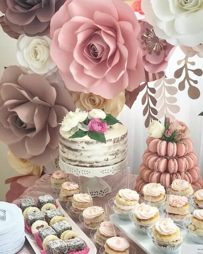 Whimsical Rustic Dessert Table with Giant Blooms