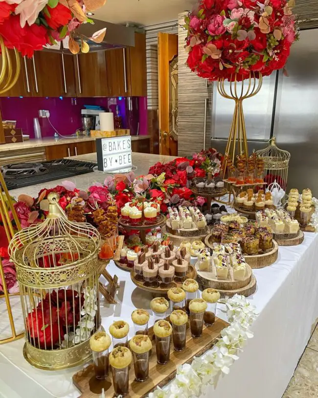 Lavish Red and Gold Dessert Display